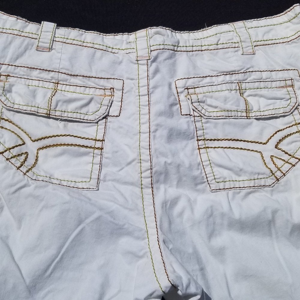 Faded Glory white cargo capris with colored stitching
